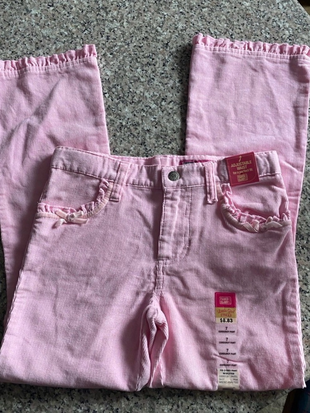 Faded Glory Pink Corduroy Ruffle Pocket Kids Jeans
